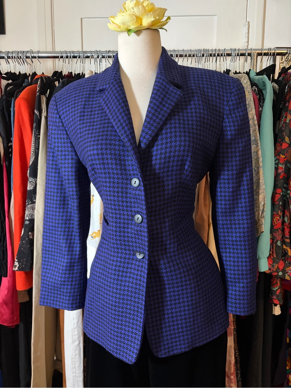Options Made In Italy Vintage Blue Black Houndstooth Blazer IT 40 US 4